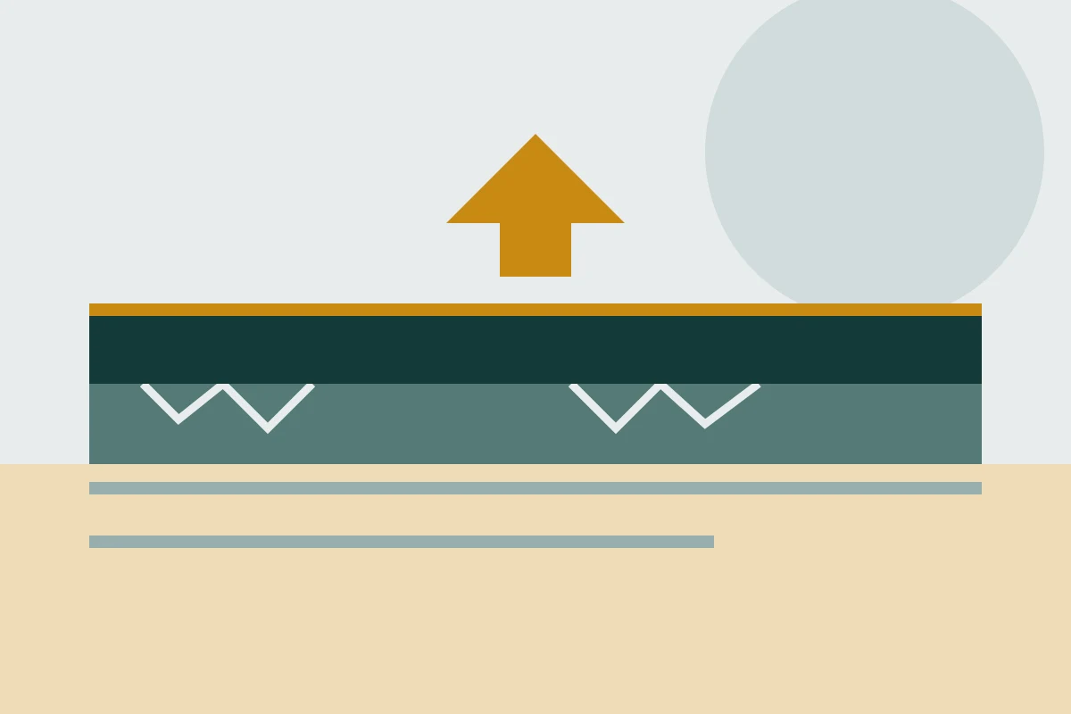 Illustration of a new asphalt layer going over a worn, cracked surface